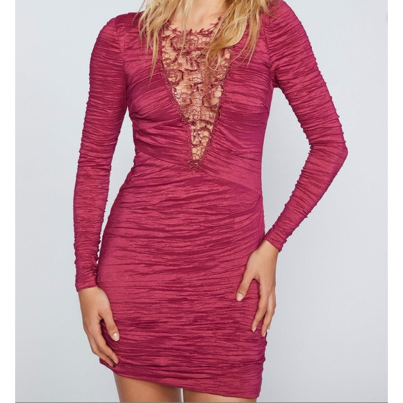 NWT | Free People Look of Love Ruched Bodycon Mini Dress | Wine | Size 2 - Picture 2 of 10